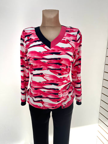 Yew V neck Top in Pink mix 4236
