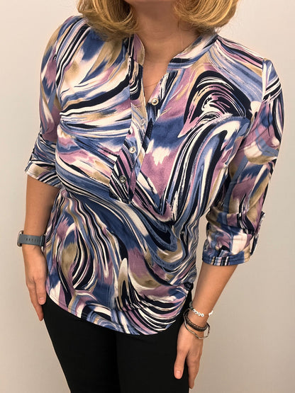 Ilona 3/4 sleeve Top in Blue print