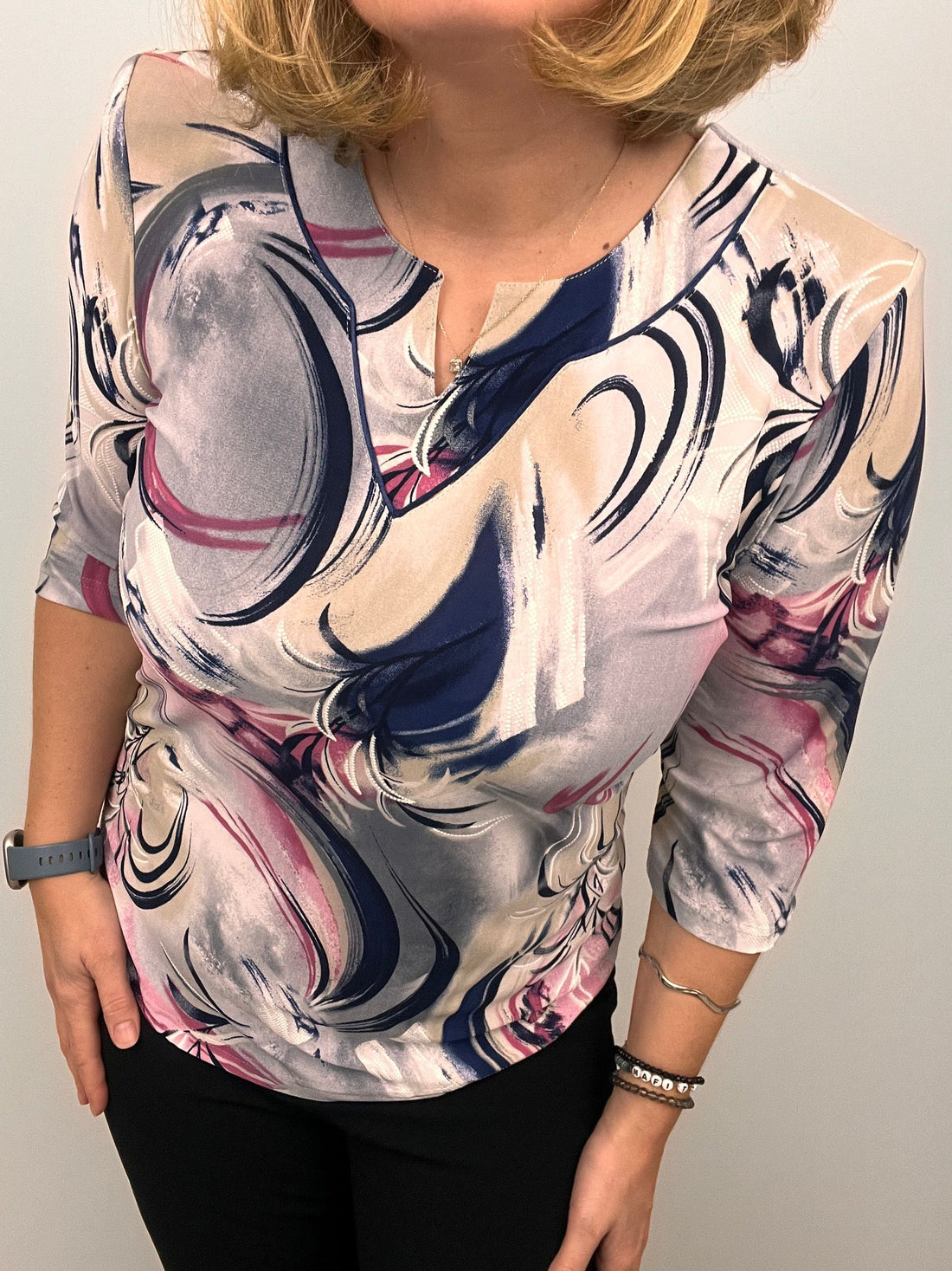 Ilona Max Top Pink and Navy Print  2