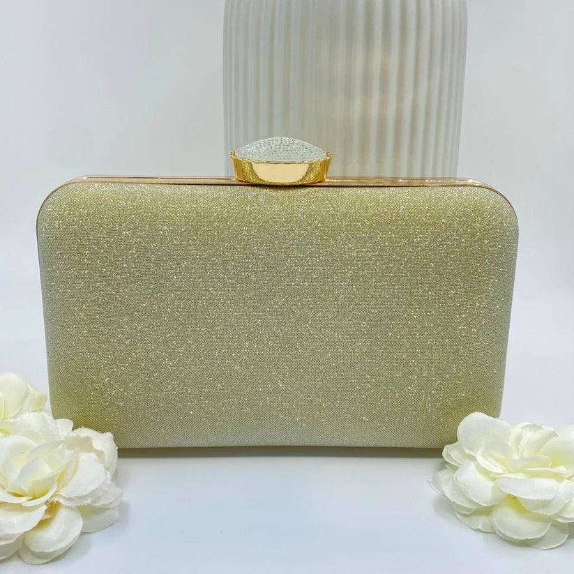 Hard Case Glitter Clutch bag in Silver or Gold