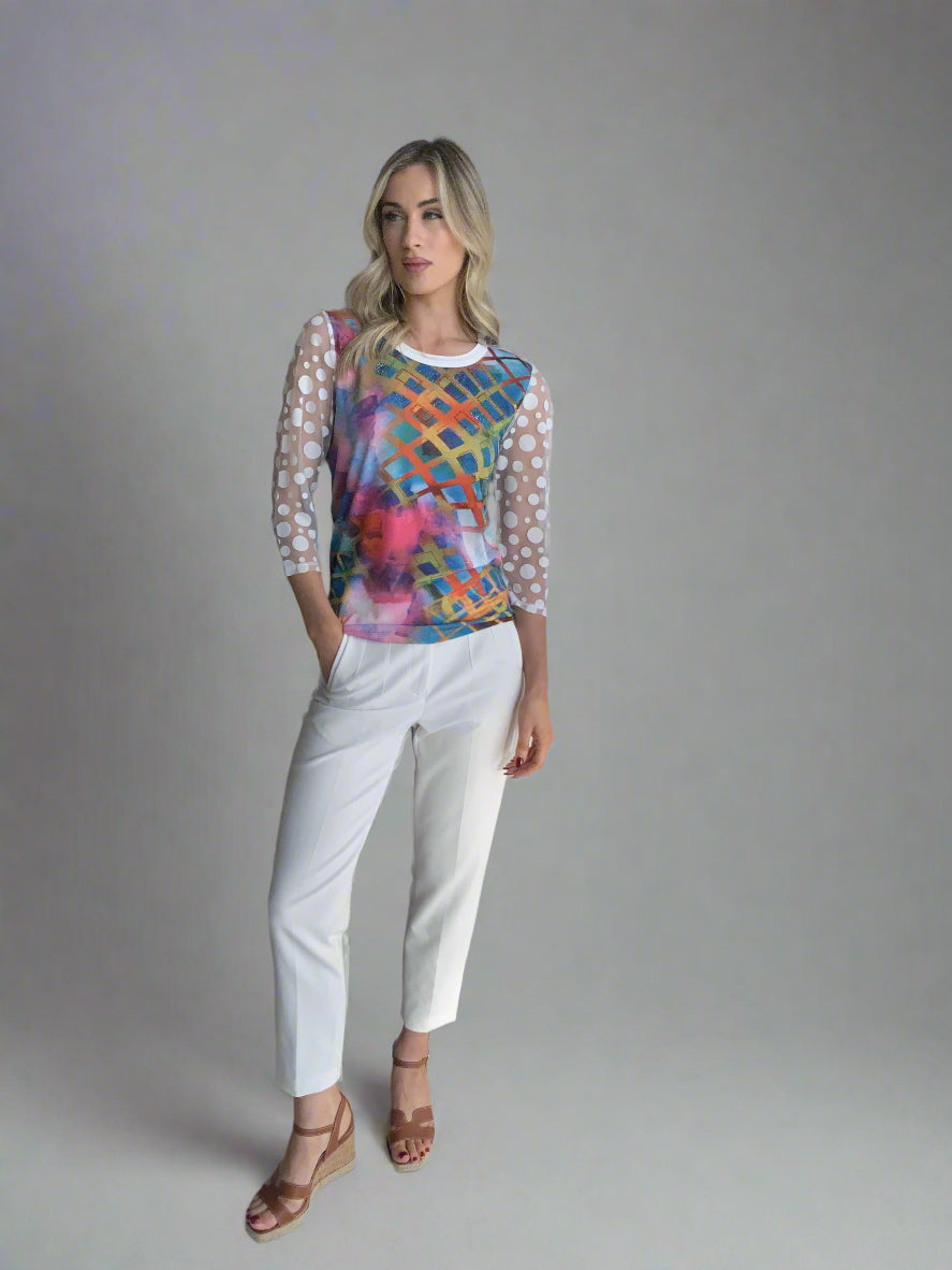Libra print top with contrast sleeves Lt1910