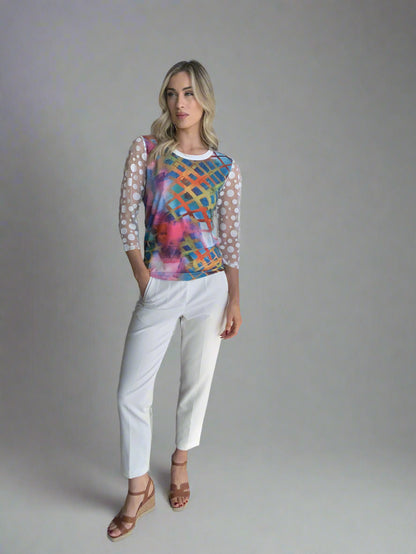 Libra print top with contrast sleeves Lt1910