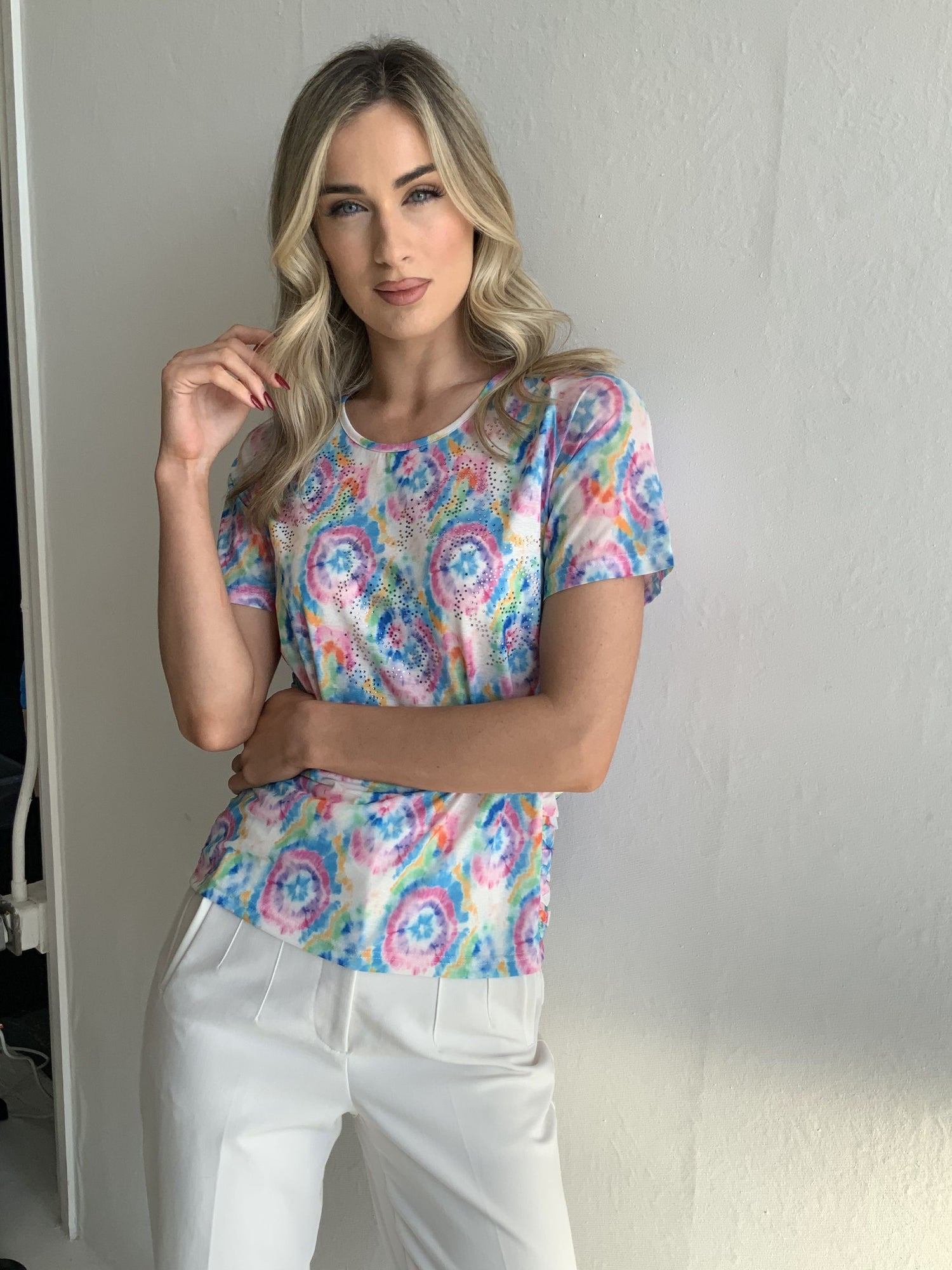 Libra pretty print top with ruched side detail Lt1905
