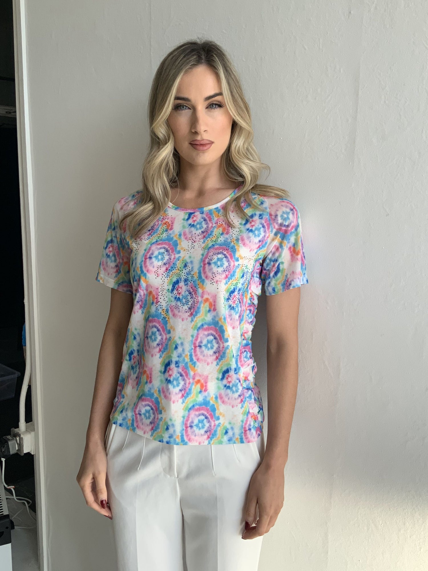 Libra pretty print top with ruched side detail Lt1905