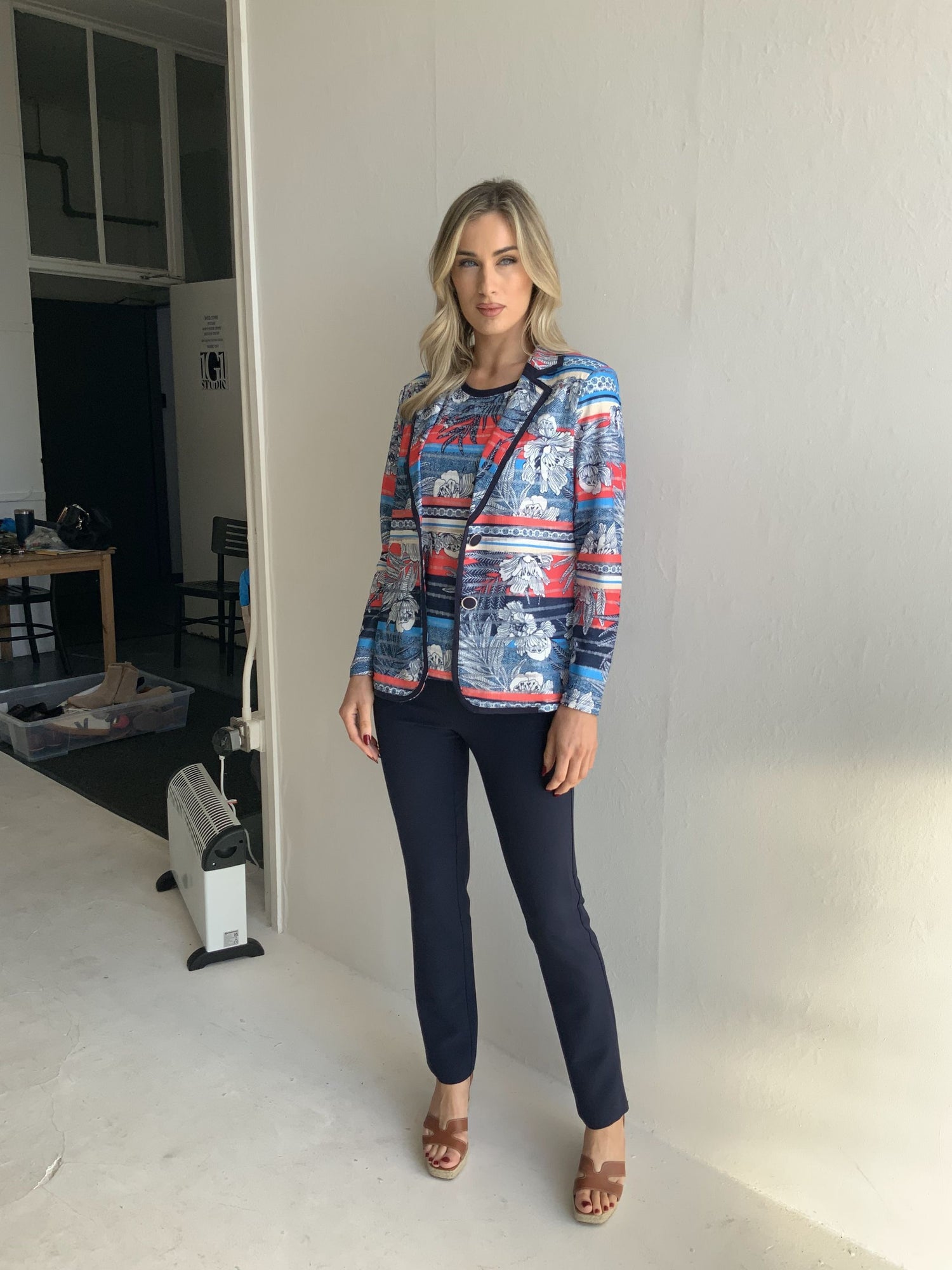 Libra Twinset with Revere collar in Navy Print   Ltp1918