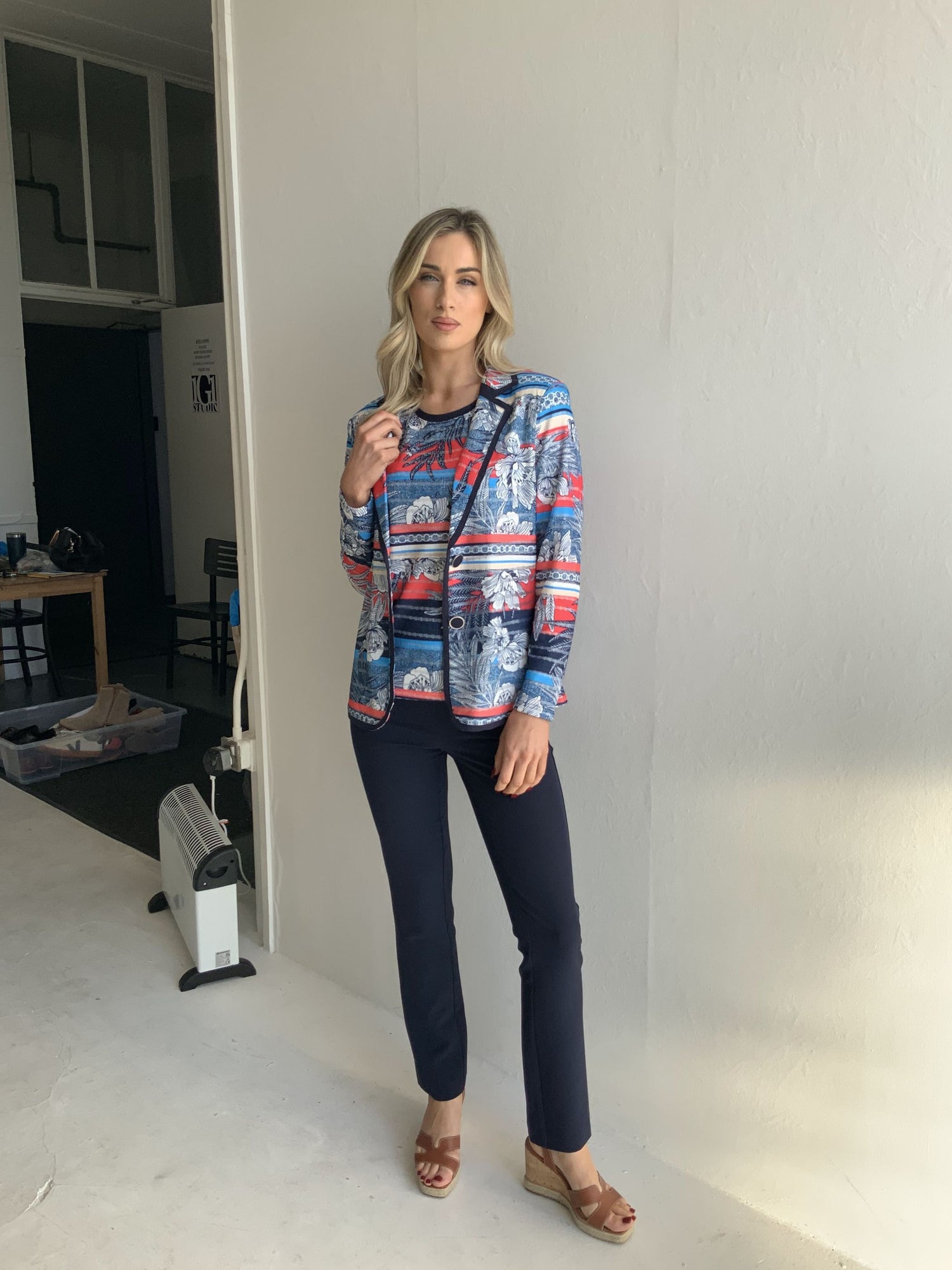 Libra Twinset with Revere collar in Navy Print   Ltp1918