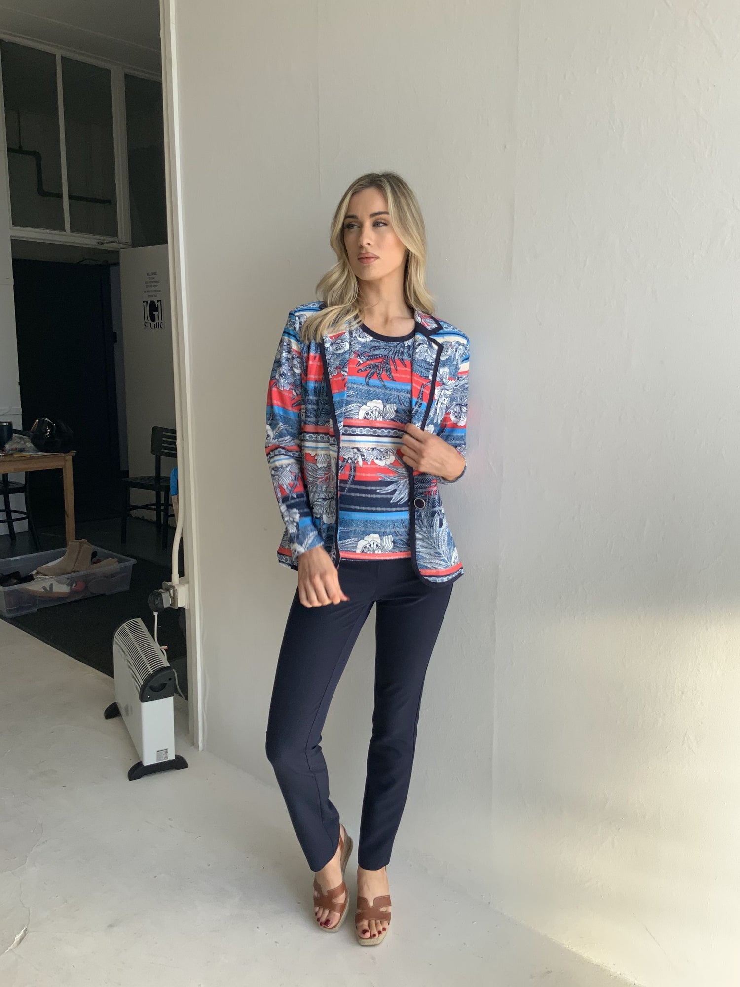 Libra Twinset with Revere collar in Navy Print   Ltp1918