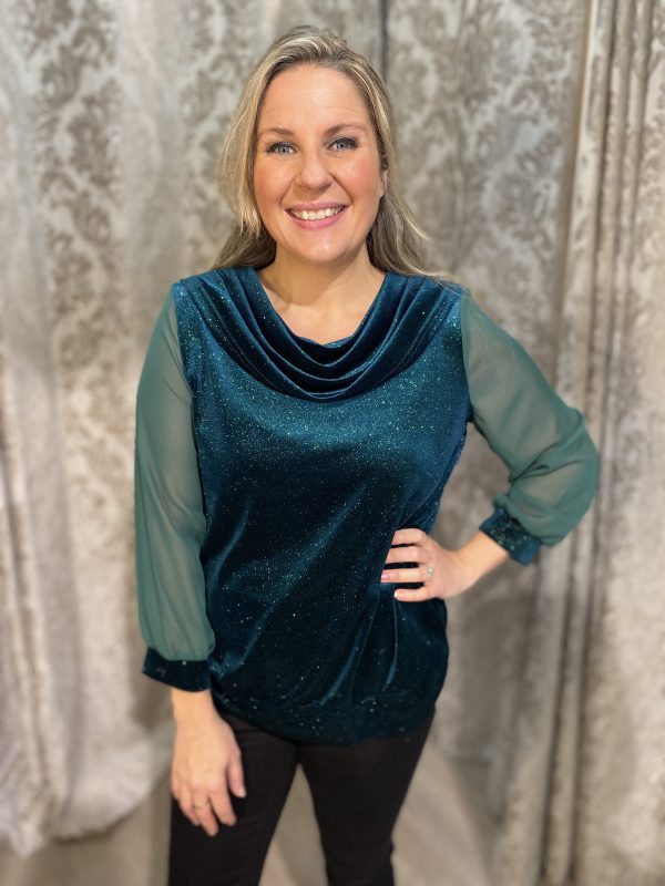 Yew Tops Cowl Neck Shimmer Top