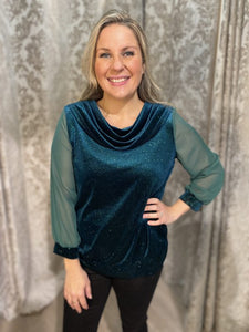 Yew Tops Cowl Neck Shimmer Top