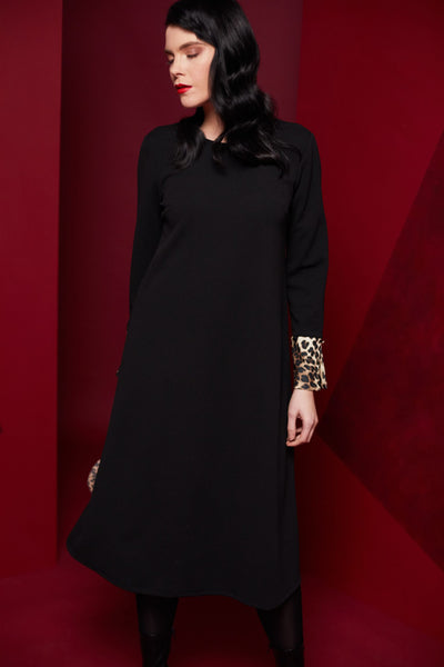Kate Cooper Black a line dress with animal cuff detail