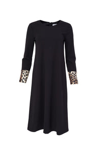 Kate Cooper Black a line dress with animal cuff detail