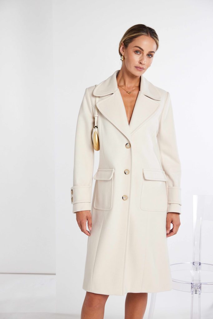 Kate Cooper wool blend single breast coat in Almond