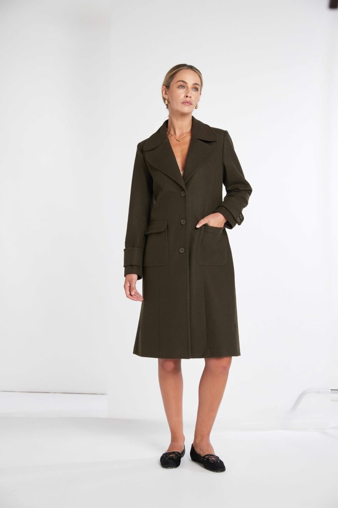 Kate Cooper Wool Blend Single breast coat in Military Green