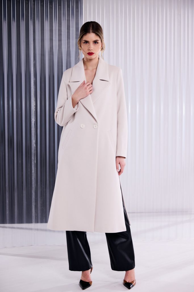 Kate Cooper Doube Breasted Long coat in Cream Kcaw26111