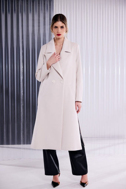 Kate Cooper Doube Breasted Long coat in Cream Kcaw26111