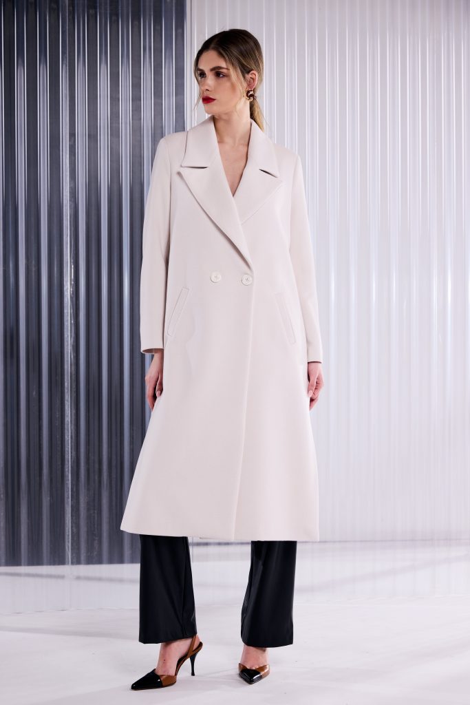 Kate Cooper Doube Breasted Long coat in Cream Kcaw26111