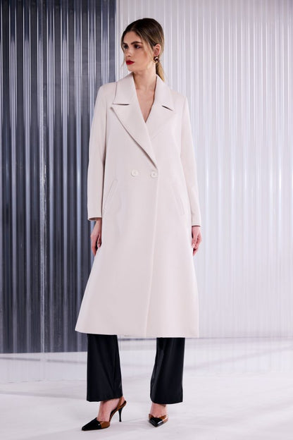 Kate Cooper Doube Breasted Long coat in Cream Kcaw26111