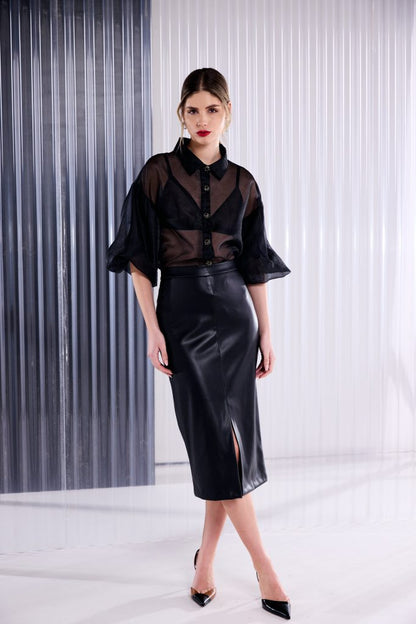 Kate Cooper Leatherette Straight Skirt With Front Slit Kcaw26110