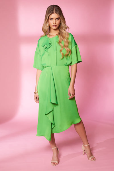 Kate Cooper Angle hem dress with fold detail in Apple Green