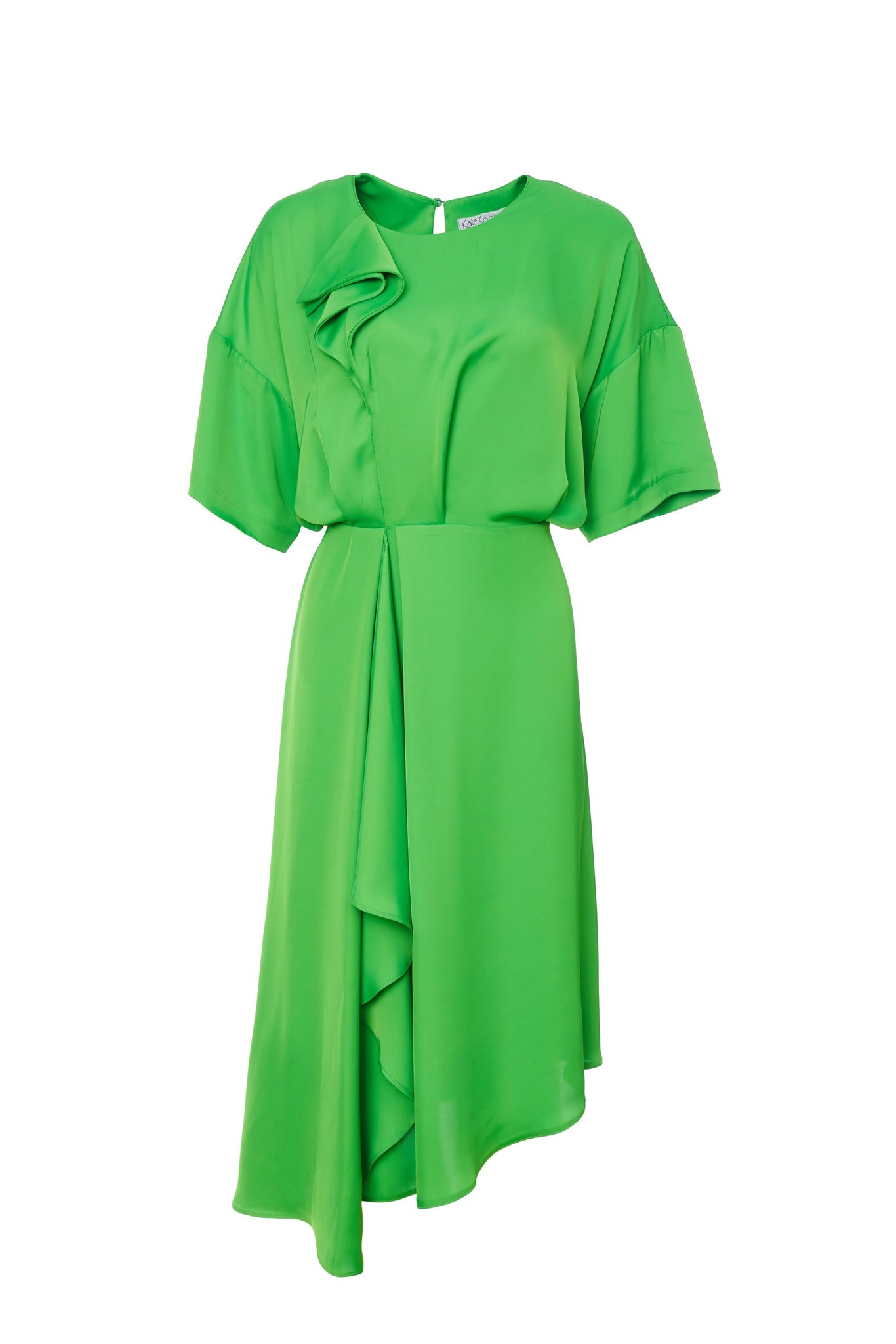 Kate Cooper Angle hem dress with fold detail in Apple Green