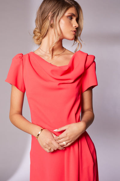 Kate Cooper Drape neck dress with waist pleat detail Kcs24112