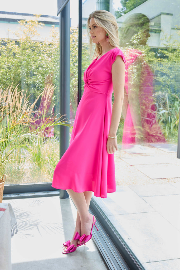 Kate Cooper Pink fit and flare dress with twist front  Kcs25156
