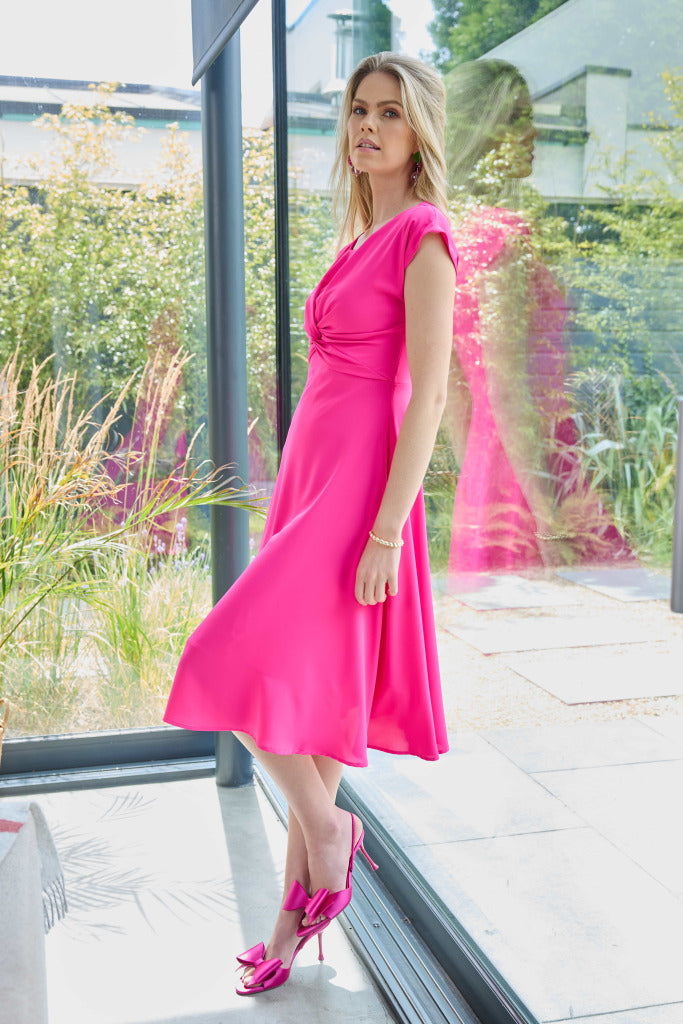 Kate Cooper Pink fit and flare dress with twist front  Kcs25156