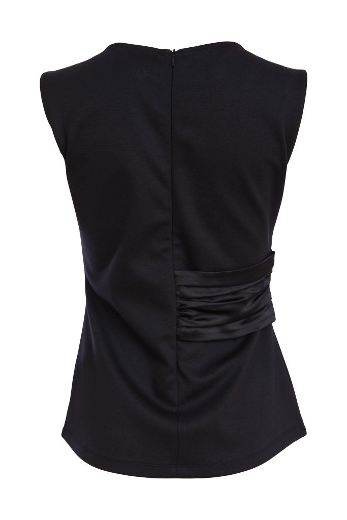 Kate Cooper round neck top  with Satin Ruched side detail in cream or black  Kcs26104