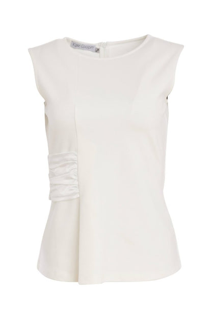 Kate Cooper round neck top  with Satin Ruched side detail in cream or black  Kcs26104