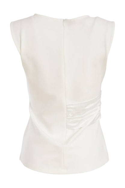 Kate Cooper round neck top  with Satin Ruched side detail in cream or black  Kcs26104