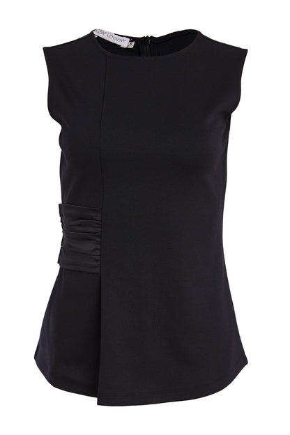 Kate Cooper round neck top  with Satin Ruched side detail in cream or black  Kcs26104