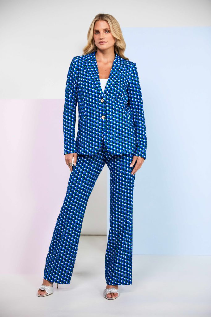 Kate Cooper Geometric print trouser suit in Dazzling Blue  Kcs25125/126