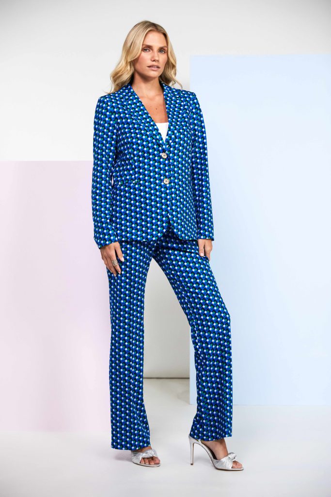 Kate Cooper Geometric print trouser suit in Dazzling Blue  Kcs25125/126