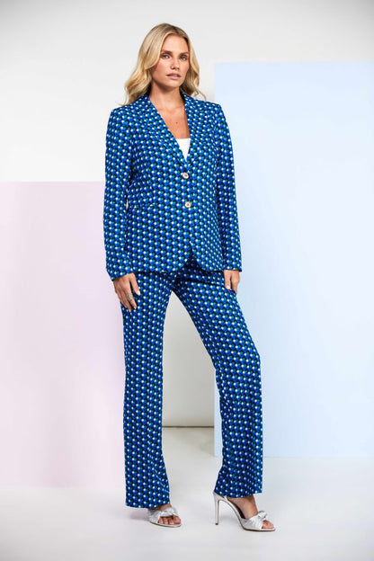 Kate Cooper Geometric print trouser suit in Dazzling Blue  Kcs25125/126