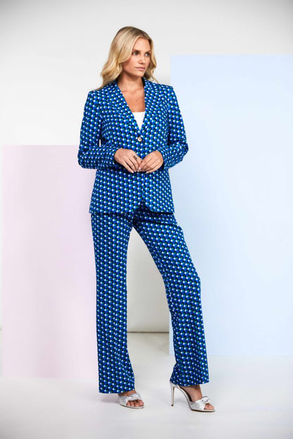 Kate Cooper Geometric print trouser suit in Dazzling Blue  Kcs25125/126
