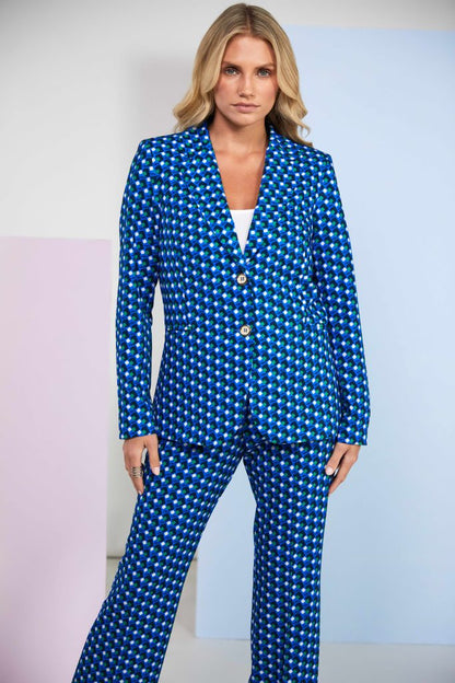 Kate Cooper Geometric print trouser suit in Dazzling Blue  Kcs25125/126