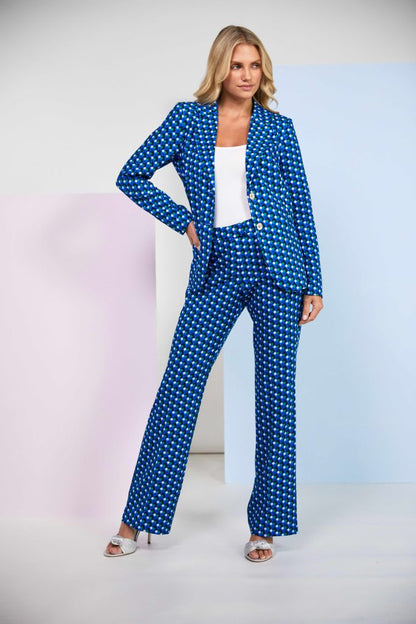 Kate Cooper Geometric print trouser suit in Dazzling Blue  Kcs25125/126