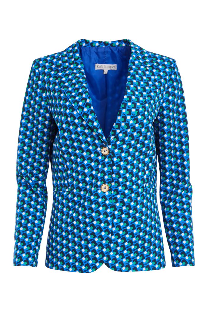 Kate Cooper Geometric print trouser suit in Dazzling Blue  Kcs25125/126