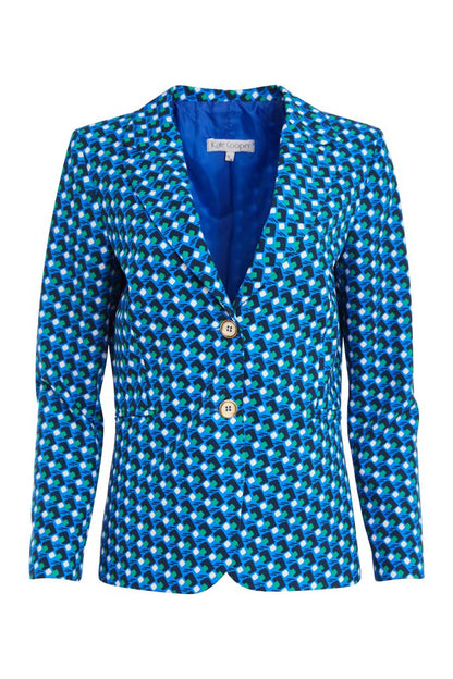 Kate Cooper Geometric print trouser suit in Dazzling Blue  Kcs25125/126