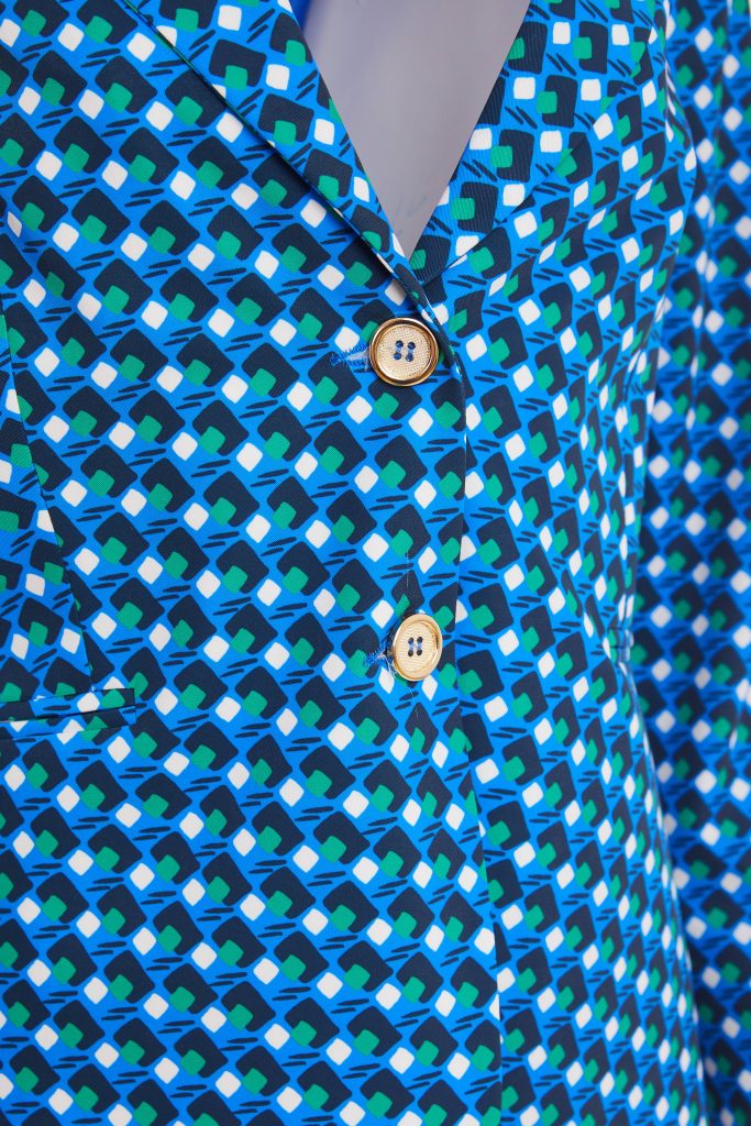 Kate Cooper Geometric print trouser suit in Dazzling Blue  Kcs25125/126