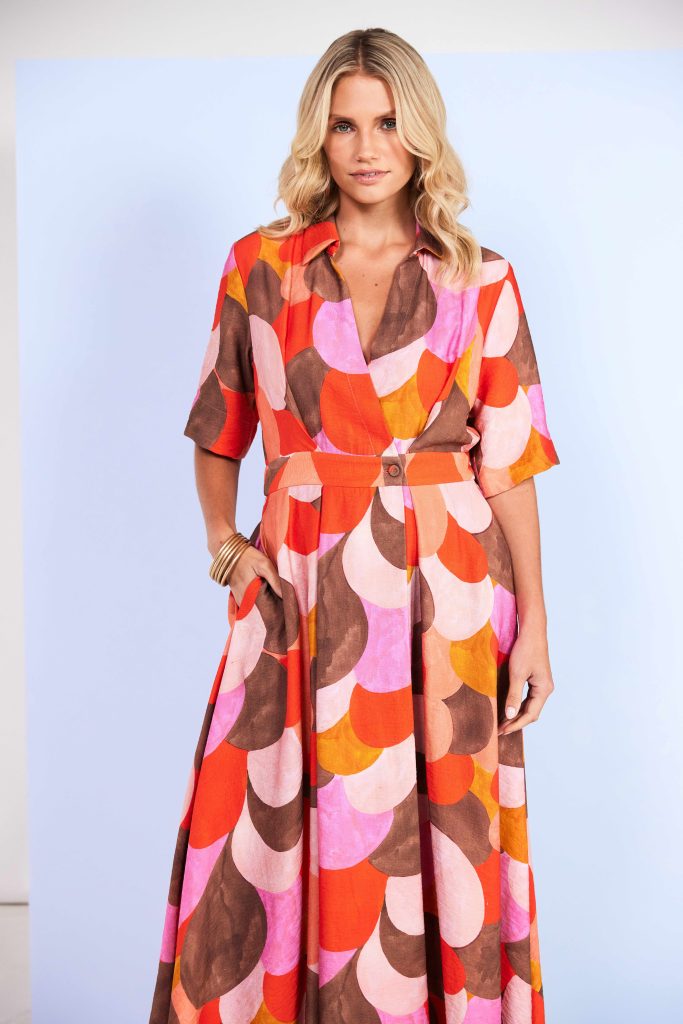 Kate Cooper Polka Dot Colour Mix Mock Wrap Dress With Button Waist  Kcs26129