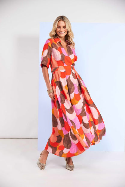 Kate Cooper Polka Dot Colour Mix Mock Wrap Dress With Button Waist  Kcs26129