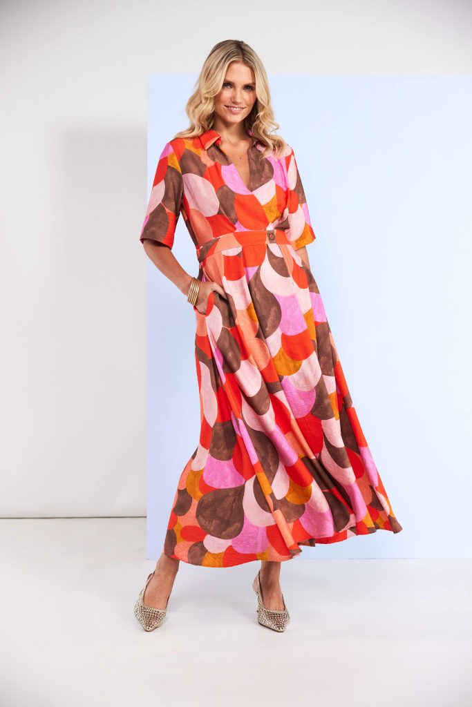 Kate Cooper Polka Dot Colour Mix Mock Wrap Dress With Button Waist  Kcs26129