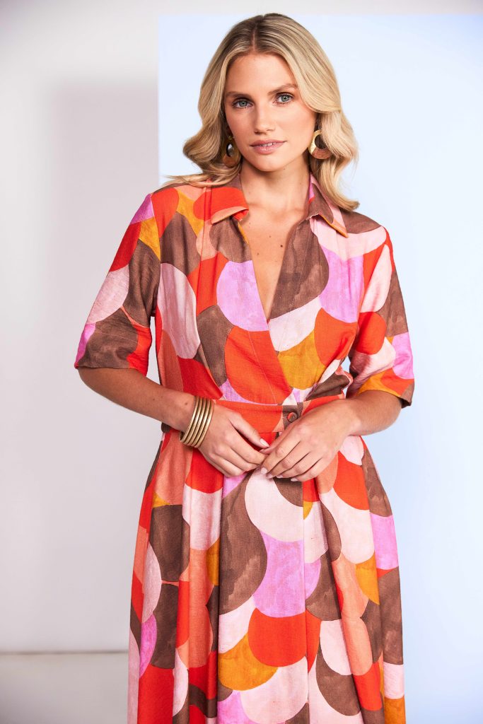 Kate Cooper Polka Dot Colour Mix Mock Wrap Dress With Button Waist  Kcs26129