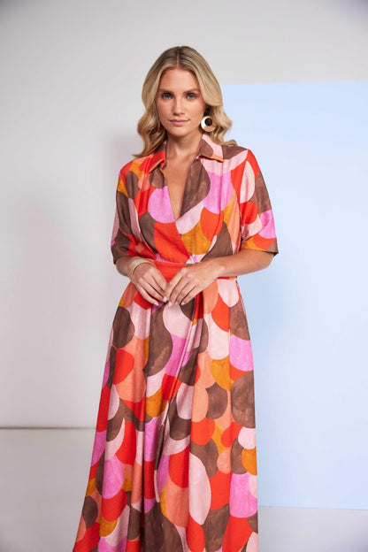 Kate Cooper Polka Dot Colour Mix Mock Wrap Dress With Button Waist  Kcs26129
