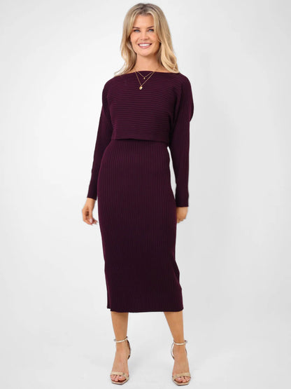 Kate And Pippa Amelia 2 piece knitted dress and top. Red, Black Or Plum