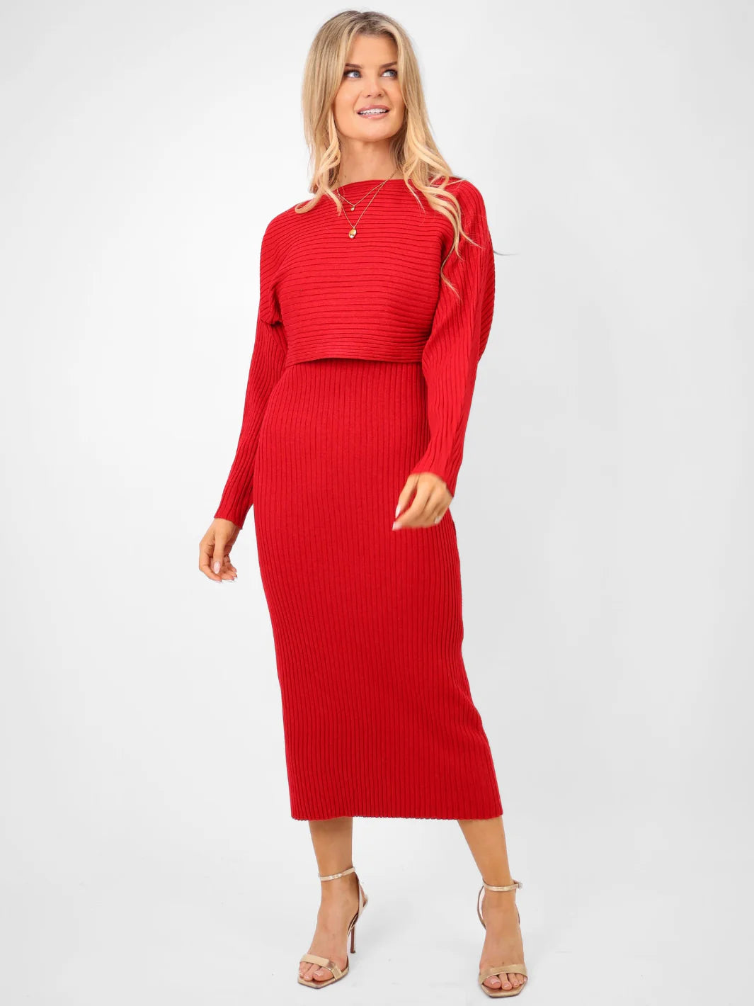 Kate And Pippa Amelia 2 piece knitted dress and top. Red, Black Or Plum