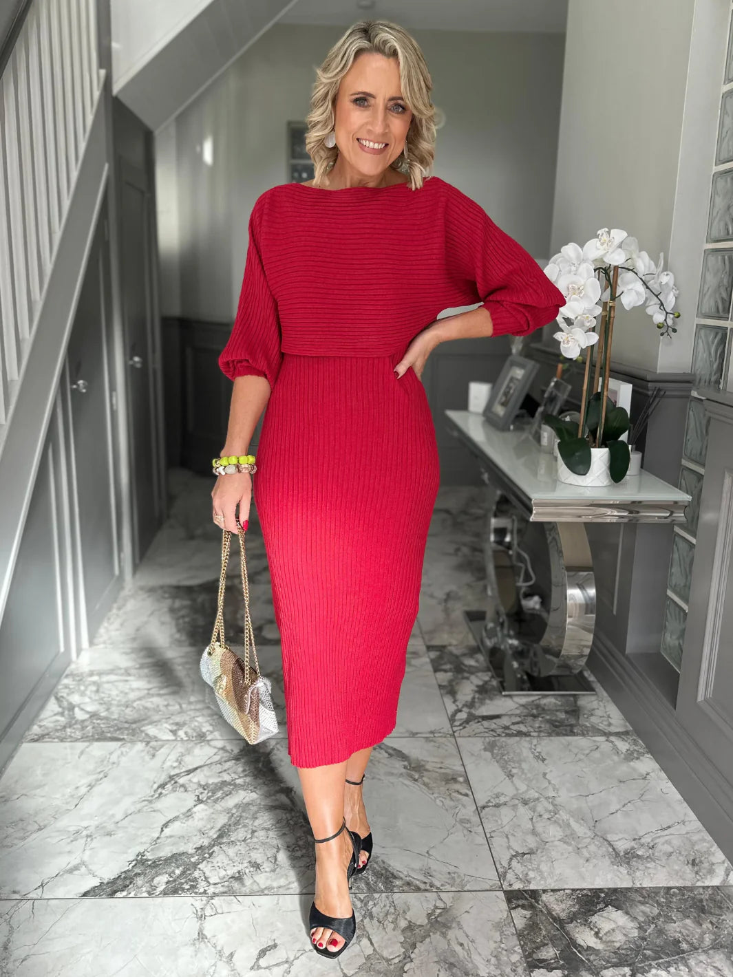 Kate And Pippa Amelia 2 piece knitted dress and top. Red, Black Or Plum