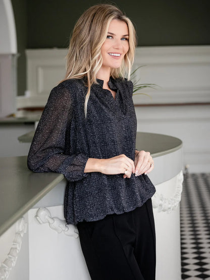 Kate &amp; Pippa Bella Band Hem Top in Black Minimal Print