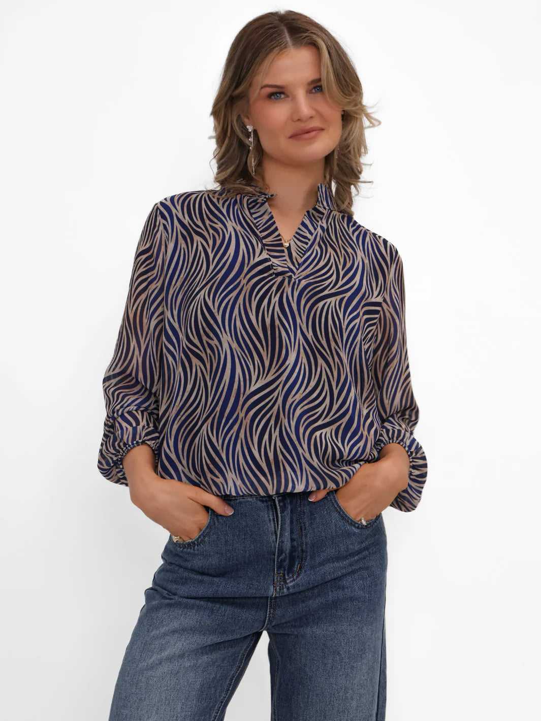 Kate And Pippa Bella Band Top in Navy Print